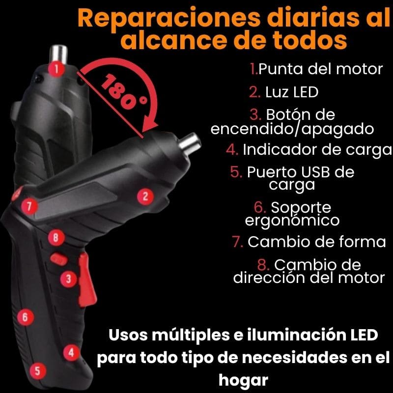 Destornillador Eléctrico Portátil ZORTINS™ ( ¡OFERTA EXCLUSIVA SOLO PARA LOS PRIMEROS 50 COMPRADORES- llévate de regalo 47 brocas variadas, un mandril de 6 mm y un maletín) ! solo hasta hoy a las 11:59 p.m.!
