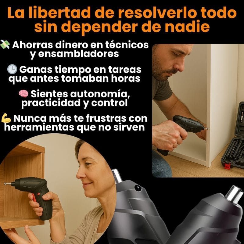 Destornillador Eléctrico Portátil ZORTINS™ ( ¡OFERTA EXCLUSIVA SOLO PARA LOS PRIMEROS 50 COMPRADORES- llévate de regalo 47 brocas variadas, un mandril de 6 mm y un maletín) ! solo hasta hoy a las 11:59 p.m.!