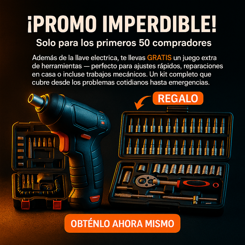 Kit Destornillador Eléctrico Portátil ZORTINS™ con 47 puntas variadas, un mandril + ¡Juego de herramientas adicional como REGALO para los primeros 50 que aprovechen esta oferta!🎁 ¡Solo por hoy hasta las 11:59 p. m. con envío GRATIS y pago contra entrega!