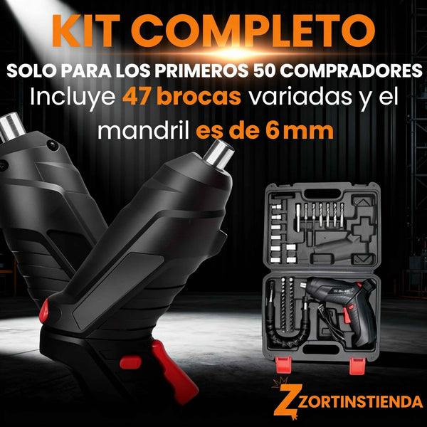 Destornillador Eléctrico Portátil ZORTINS™ ( ¡OFERTA EXCLUSIVA SOLO PARA LOS PRIMEROS 50 COMPRADORES- llévate de regalo 47 brocas variadas, un mandril de 6 mm y un maletín) ! solo hasta hoy a las 11:59 p.m.!